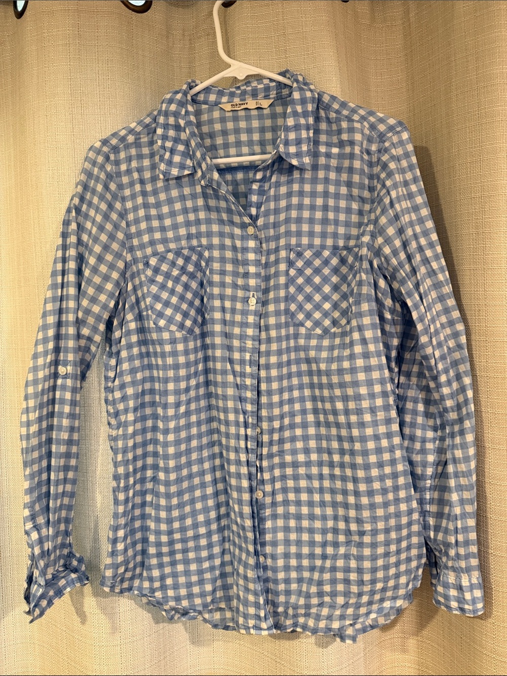 Old Navy Blue and White Gingham Button-Down Shirt - Women